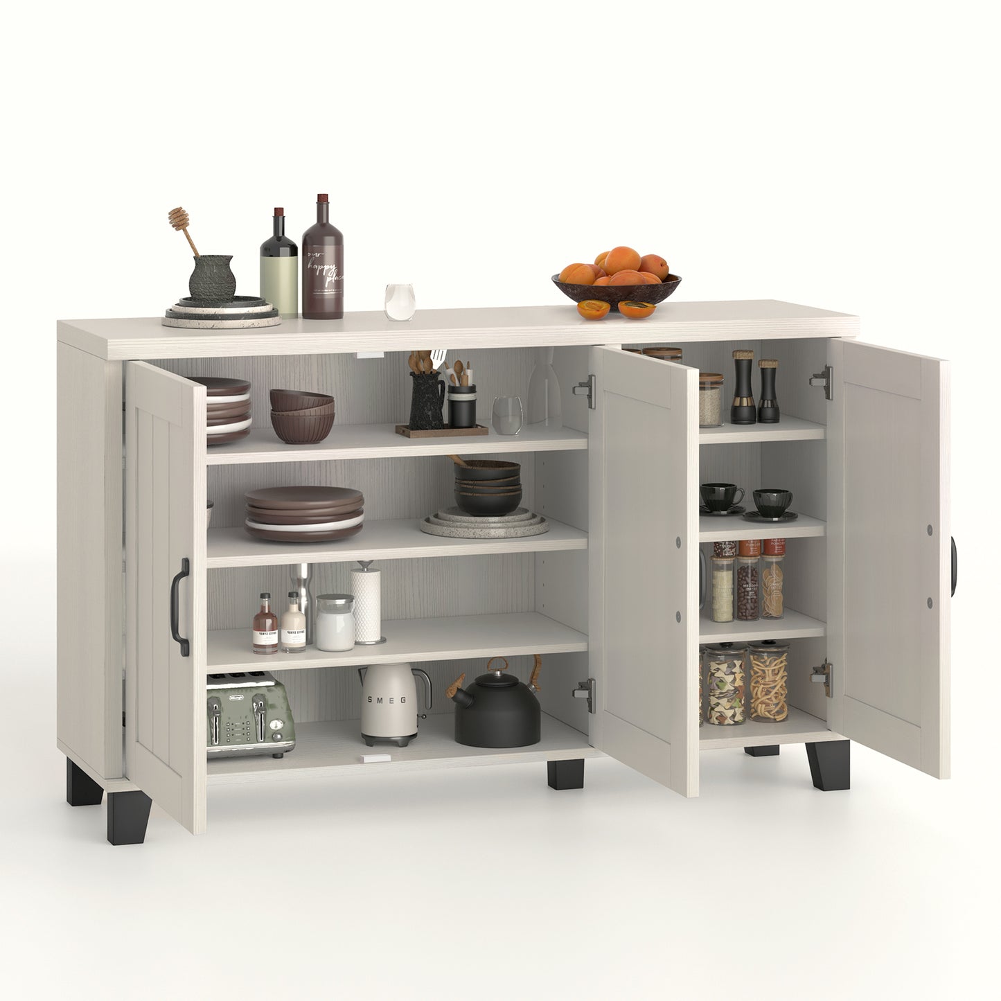 3-Door Buffet Sideboard, Adjustable Shelves, Anti-Tipping Kits, White Wash, White Sideboards Cabinets & Buffets at Gallery Canada