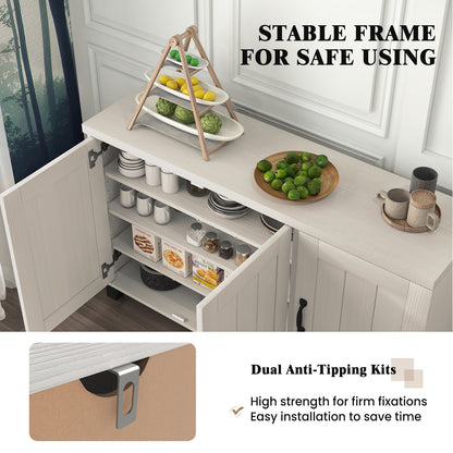 3-Door Buffet Sideboard, Adjustable Shelves, Anti-Tipping Kits, White Wash, White Sideboards Cabinets & Buffets at Gallery Canada