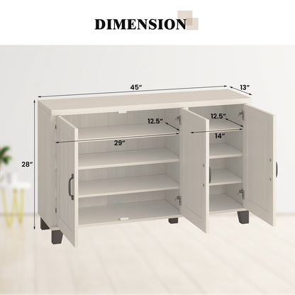3-Door Buffet Sideboard, Adjustable Shelves, Anti-Tipping Kits, White Wash, White Sideboards Cabinets & Buffets at Gallery Canada