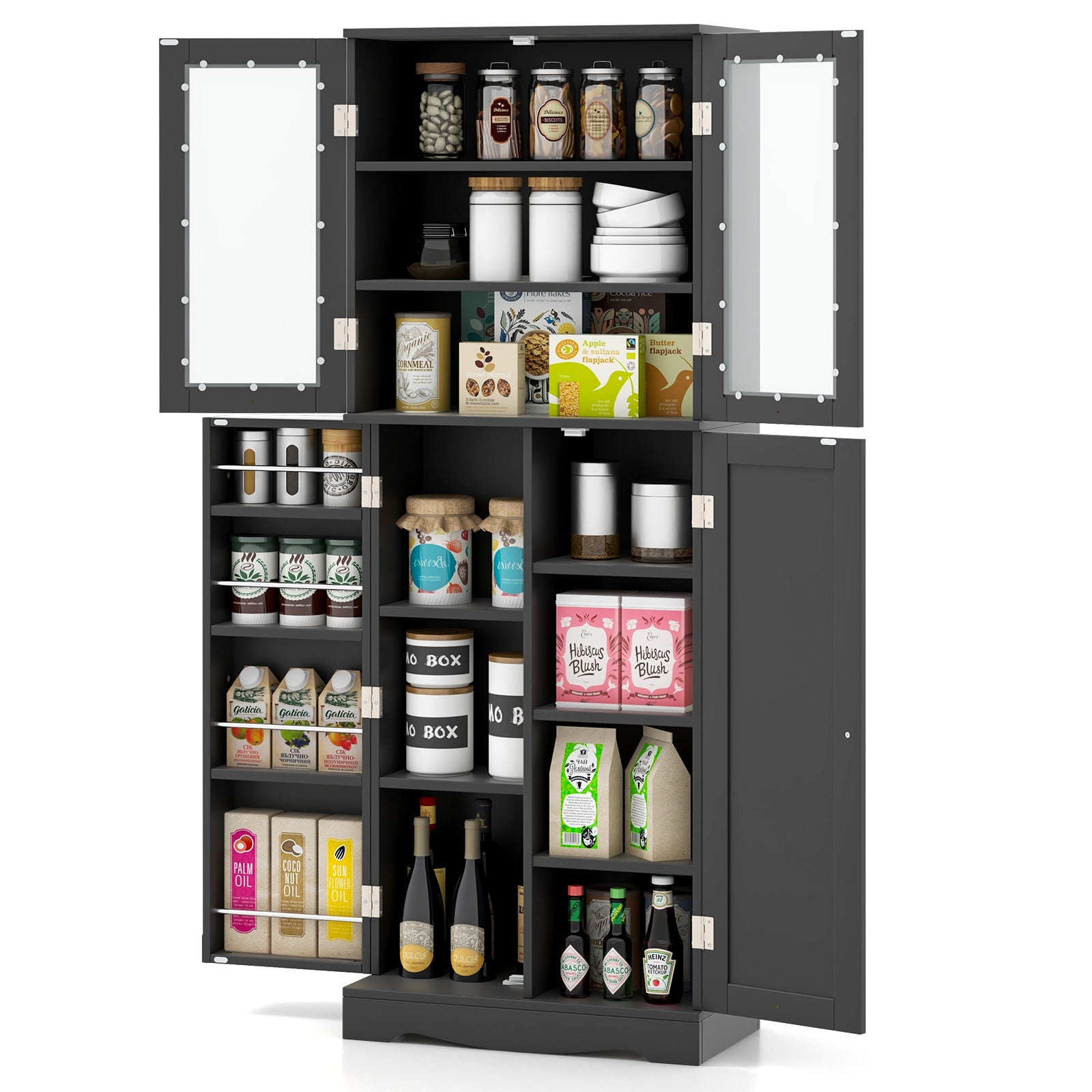 Tall Kitchen Pantry Cabinet with Dual Tempered Glass Doors and Shelves, Black Sideboards Cabinets & Buffets at Gallery Canada