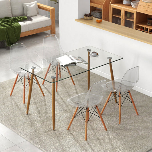 5 Pieces Rectangle Dining Table Set with 51 Inch Glass Tabletop, Transparent - Gallery Canada