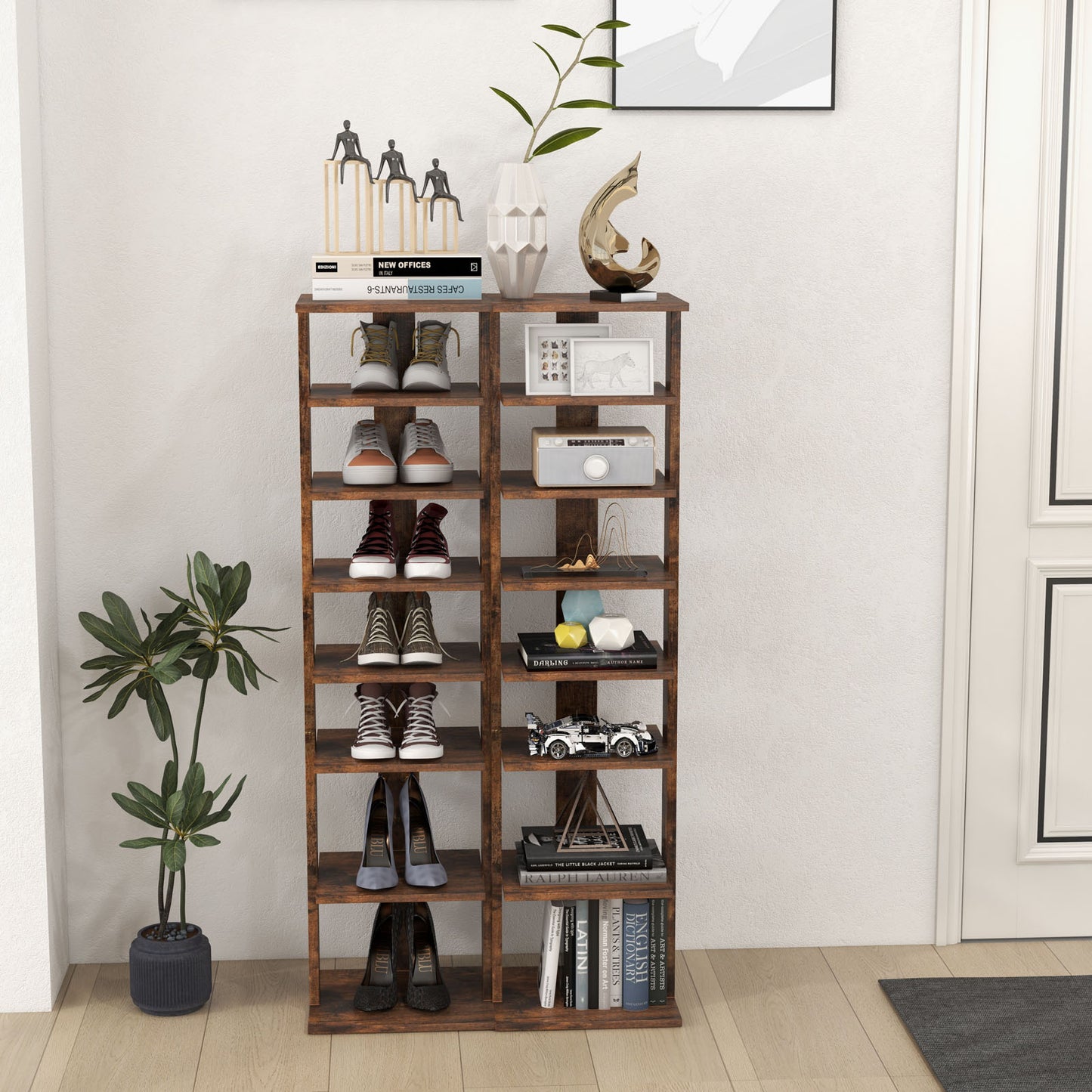 Wooden Shoes Storage Stand 7 Tiers Shoe Rack Organizer Multi-shoe Rack Shoebox, Rustic Brown Shoe Racks & Storage Benches at Gallery Canada