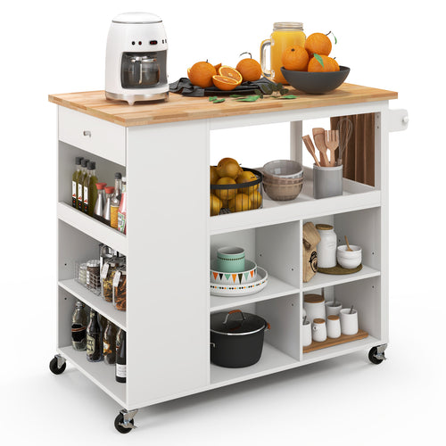 Kitchen Island Cart With Storage Shelves, Drawer, White