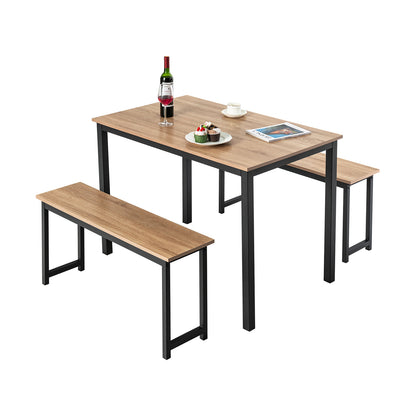 3 Piece Dining Table Set With 2 Benches, Natural