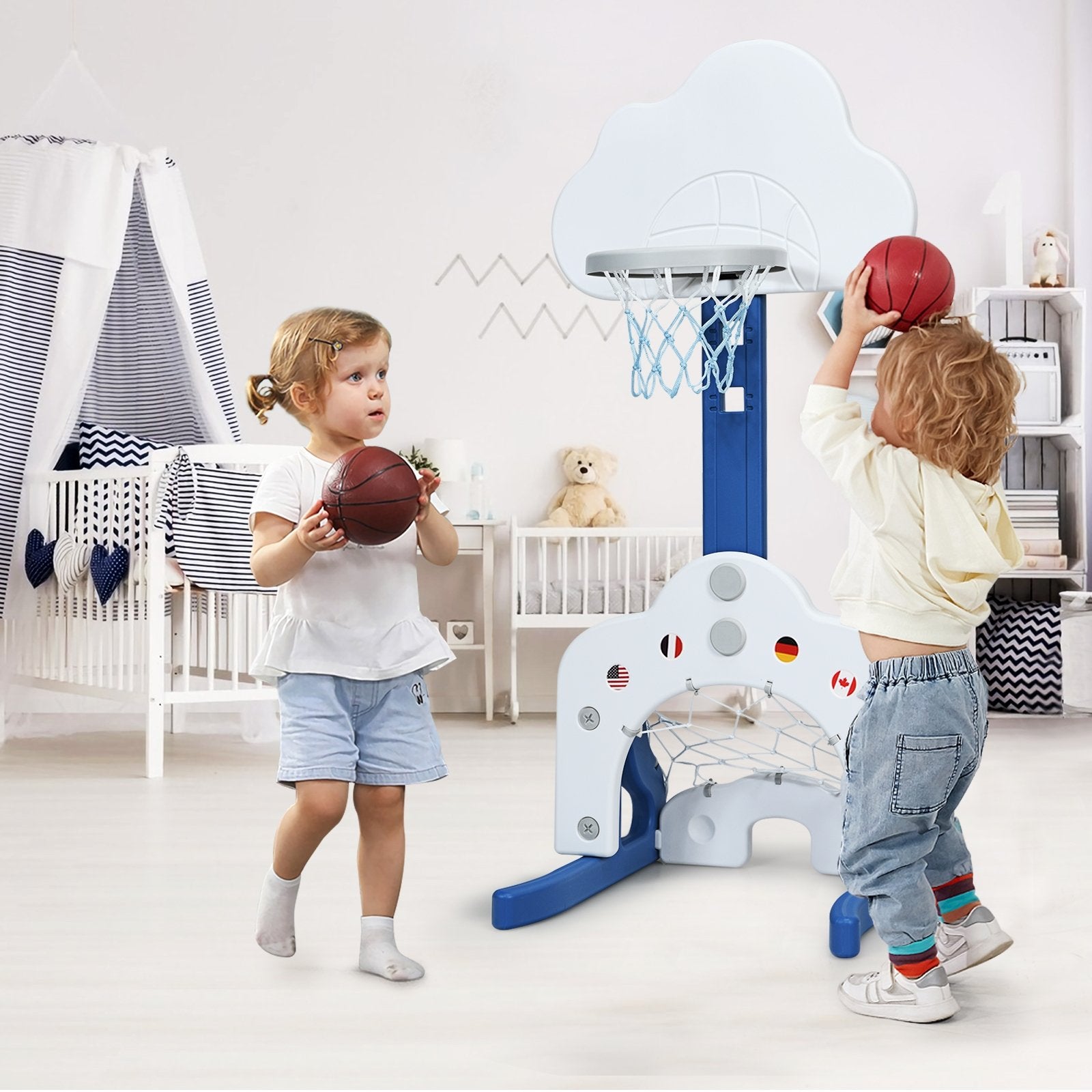 3-in-1 Kids Basketball Hoop Set with Balls, White Toy Sports at Gallery Canada