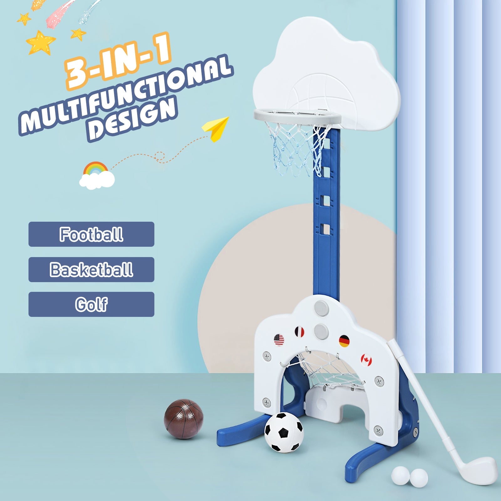 3-in-1 Kids Basketball Hoop Set with Balls, White Toy Sports at Gallery Canada