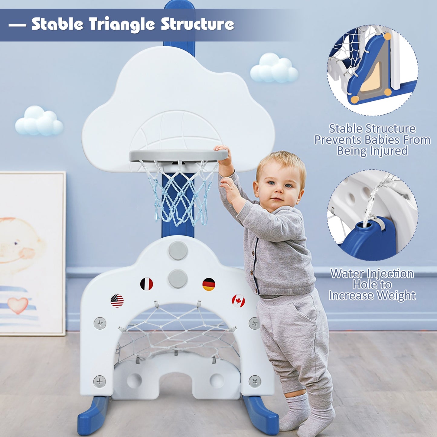 3-in-1 Kids Basketball Hoop Set with Balls, White Toy Sports at Gallery Canada
