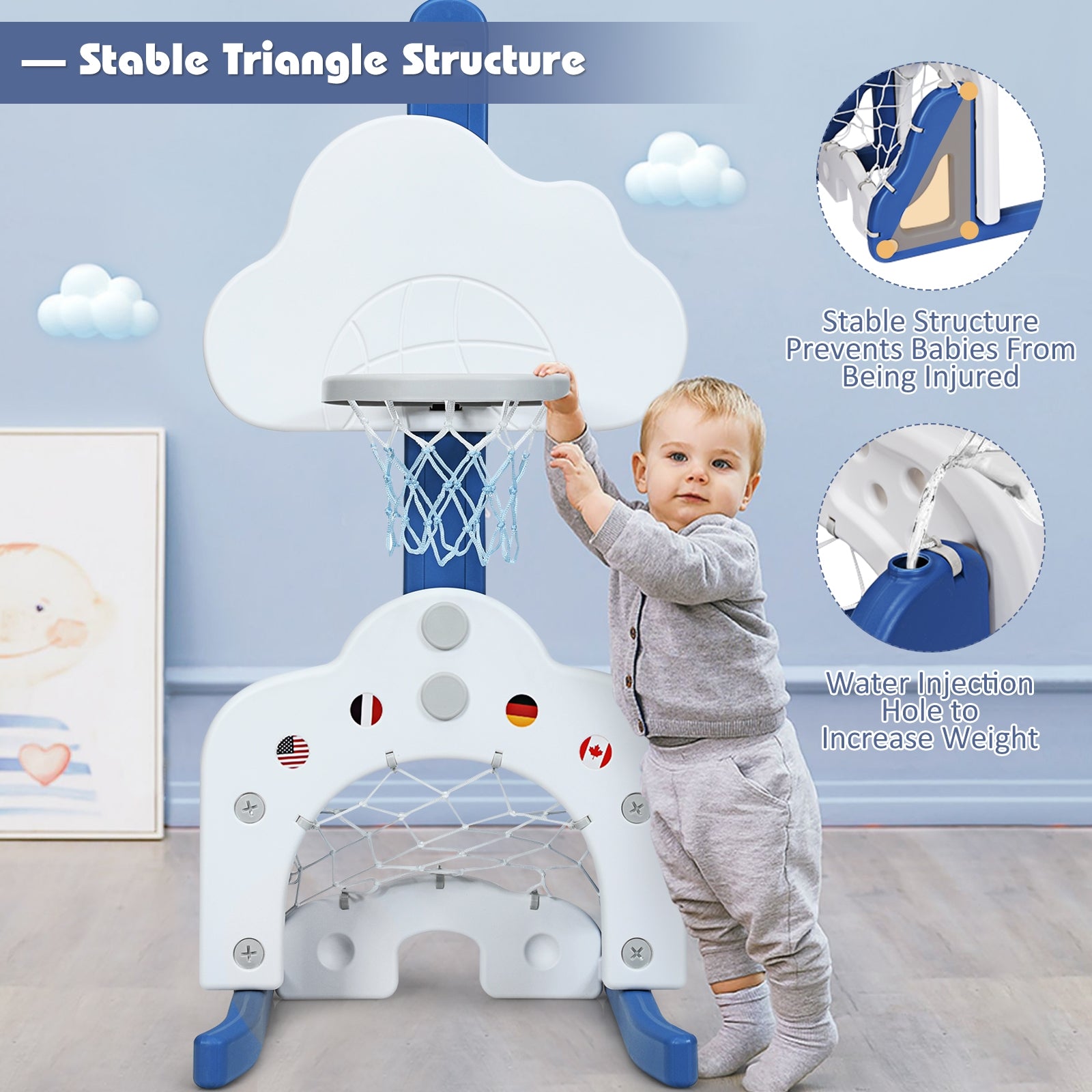 3-in-1 Kids Basketball Hoop Set with Balls, White Toy Sports at Gallery Canada
