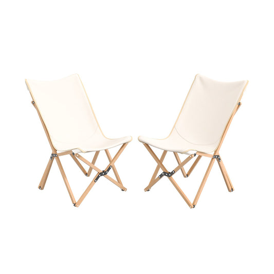Set of 2 Bamboo Dorm Chair with Storage Pocket for Camping and Fishing, Beige - Gallery Canada
