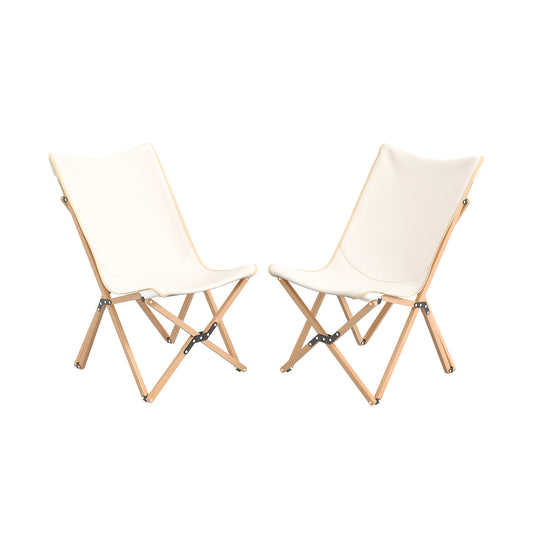 Set Of 2 Bamboo Dorm Chair With Storage Pocket, Beige Camping Furniture Beige at Gallery Canada