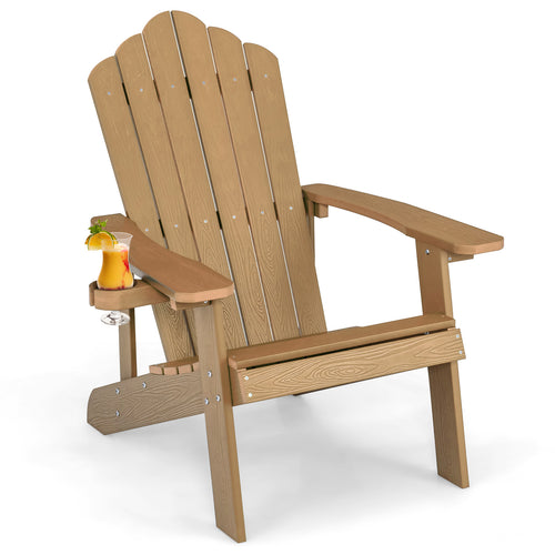 Weather Resistant HIPS Outdoor Adirondack Chair With Cup Holder, Coffee
