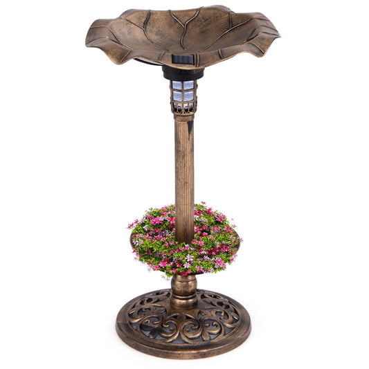 Standing Pedestal Birdbath and Feeder Combo with Lotus Leaf Bowl, Bronze - Gallery Canada