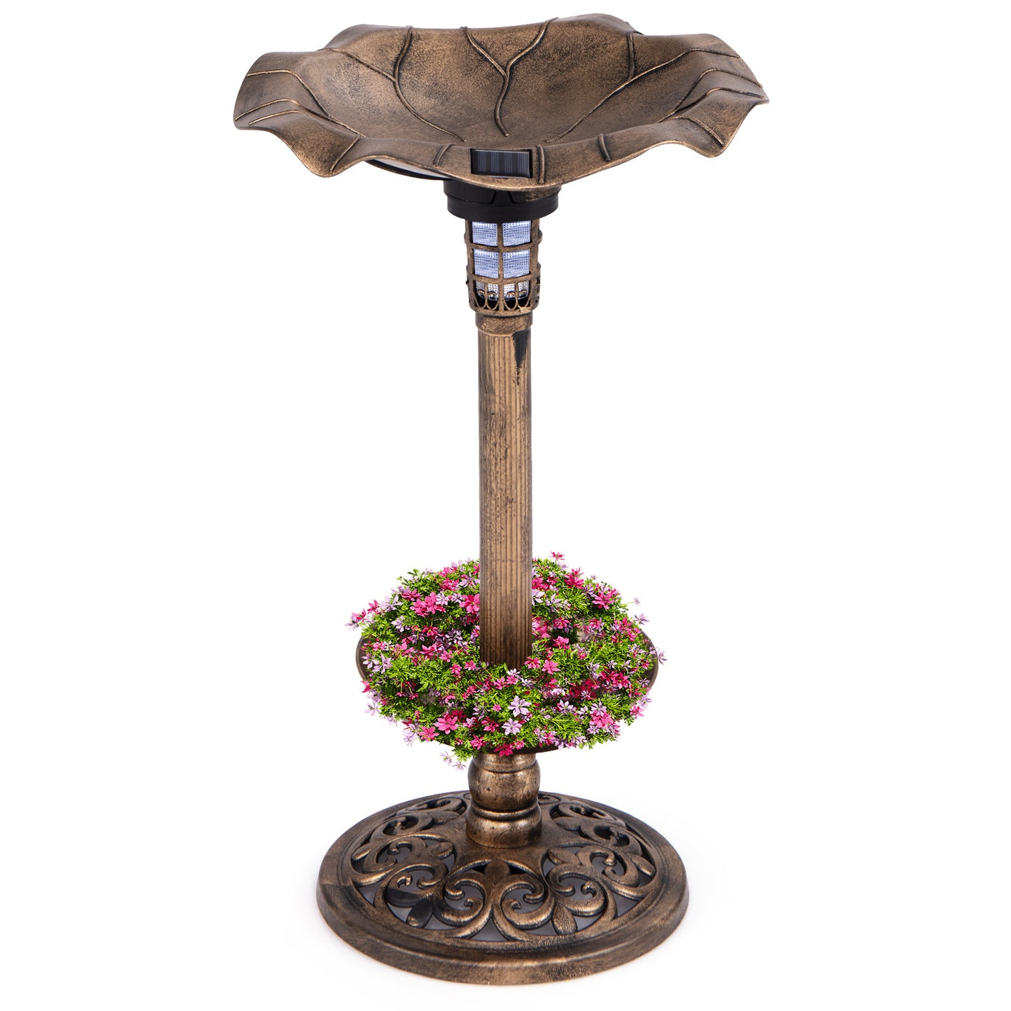 Standing Pedestal Birdbath Feeder, Lotus Leaf Bowl, Bronze Chicken Coops Bronze at Gallery Canada