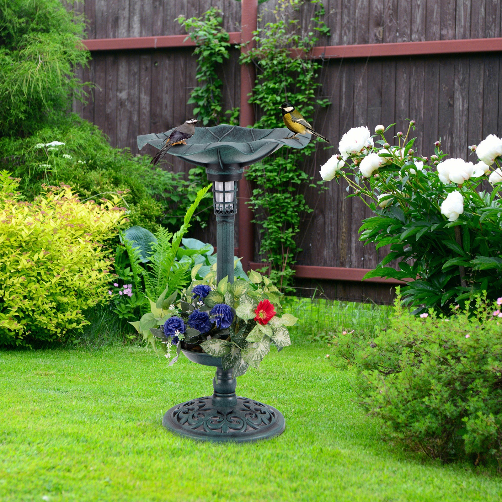 Standing Pedestal Birdbath and Feeder Combo with Lotus Leaf Bowl, Green Chicken Coops at Gallery Canada
