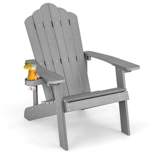 Weather Resistant HIPS Outdoor Adirondack Chair, With Cup Holder, Gray