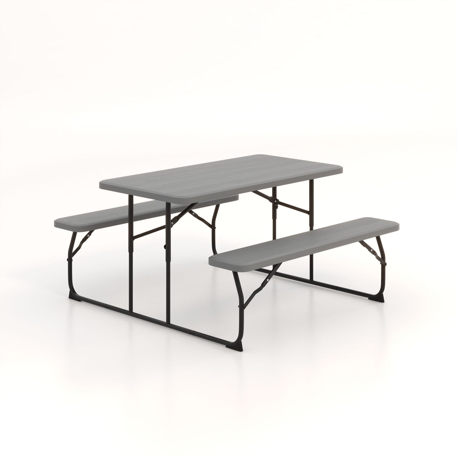 Indoor and Outdoor Folding Picnic Table Bench Set with Wood-like Texture, Gray - Gallery Canada