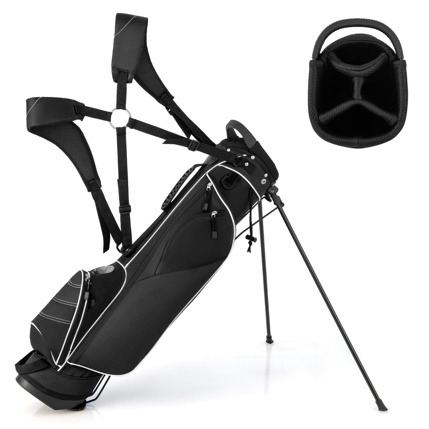 Golf Stand Cart Bag, 4 Way Divider, Carry Organizer Pockets, Black Golf Black at Gallery Canada
