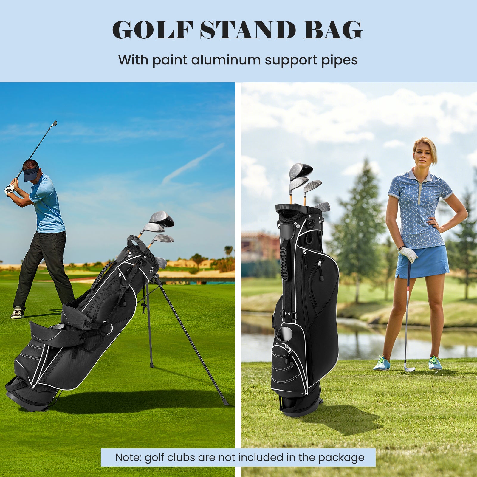 Golf Stand Cart Bag with 4 Way Divider Carry Organizer Pockets, Black Golf at Gallery Canada