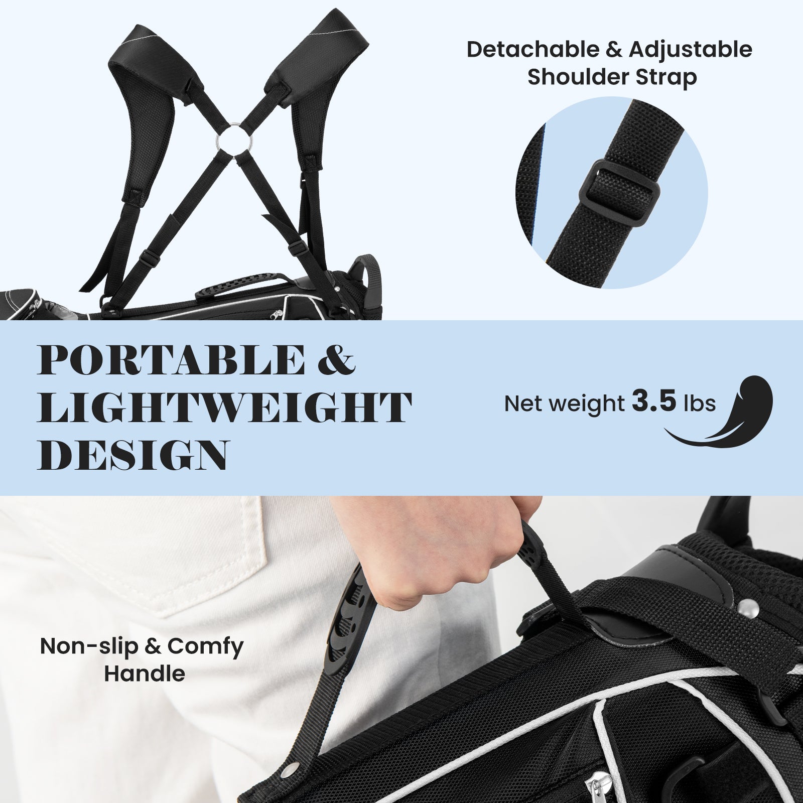 Golf Stand Cart Bag with 4 Way Divider Carry Organizer Pockets, Black Golf at Gallery Canada