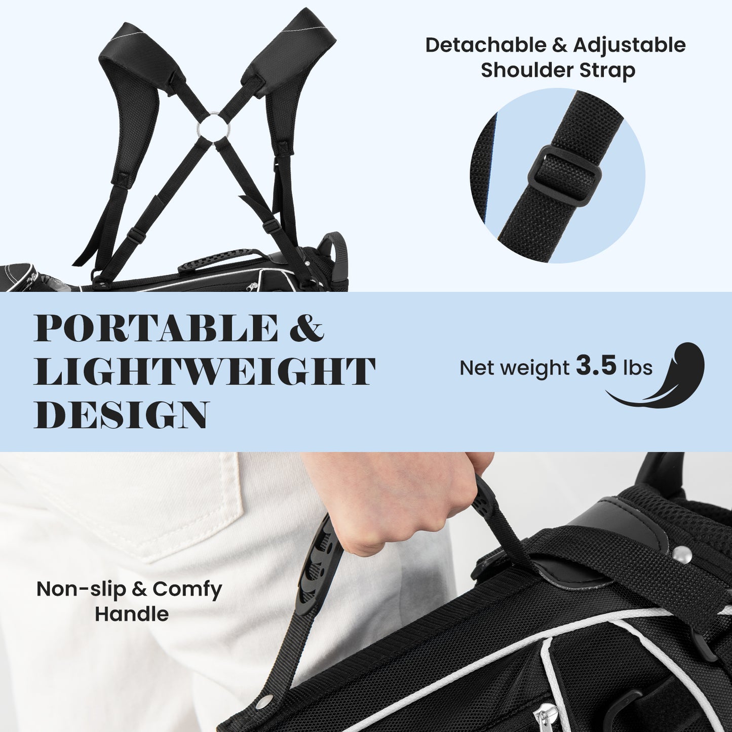 Golf Stand Cart Bag with 4 Way Divider Carry Organizer Pockets, Black Golf at Gallery Canada