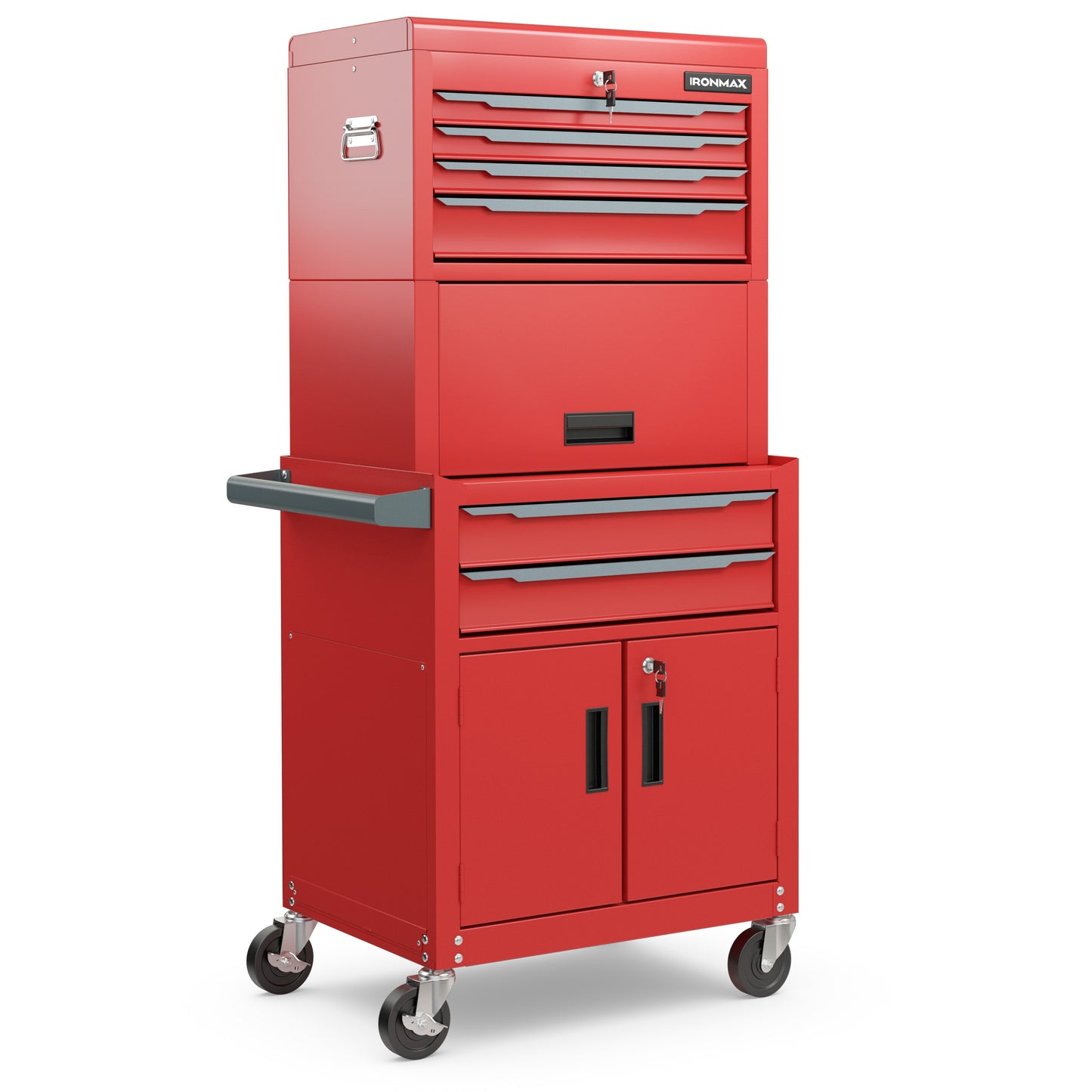 3-in-1 6-Drawer Rolling Tool Chest Storage Cabinet with Universal Wheels and Hooks, Red Garages at Gallery Canada
