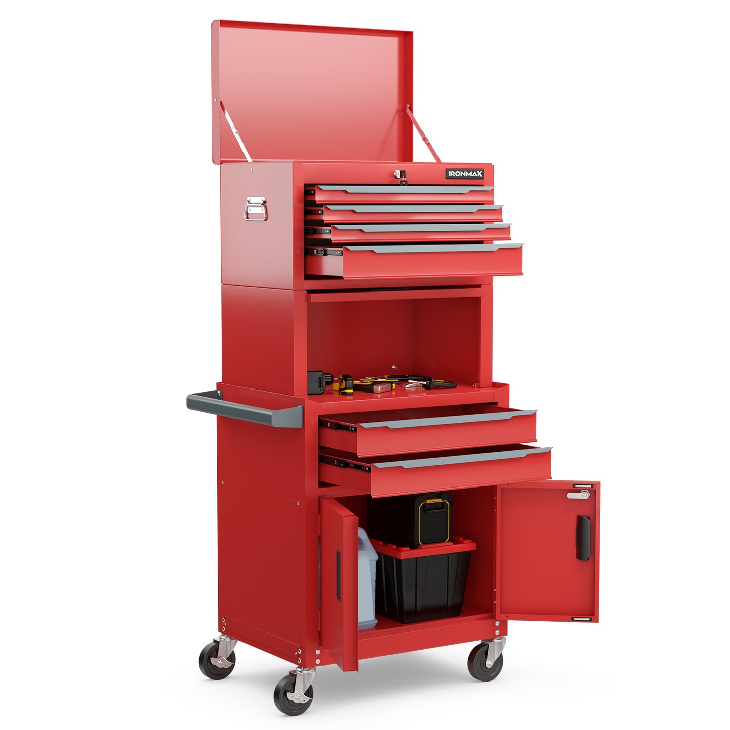 3-in-1 6-Drawer Rolling Tool Chest Storage Cabinet with Universal Wheels and Hooks, Red Garages at Gallery Canada