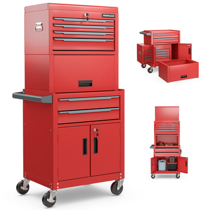 3-in-1 6-Drawer Rolling Tool Chest Storage Cabinet with Universal Wheels and Hooks, Red Garages at Gallery Canada