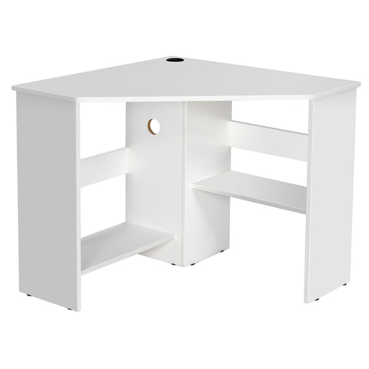 Corner Computer Desk Triangle Writing Workstation with Storage Shelf, White at Gallery Canada