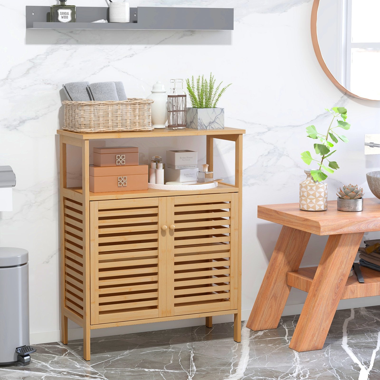 Bamboo Bathroom Floor Storage Cabinet with Shutter Doors, Natural Floor Cabinets at Gallery Canada