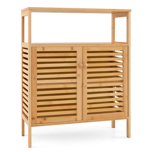 Bamboo Bathroom Floor Storage Cabinet with Shutter Doors, Natural Floor Cabinets Natural at Gallery Canada