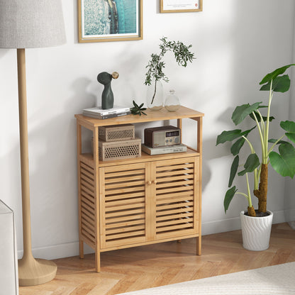 Bamboo Bathroom Floor Storage Cabinet with Shutter Doors, Natural Floor Cabinets at Gallery Canada