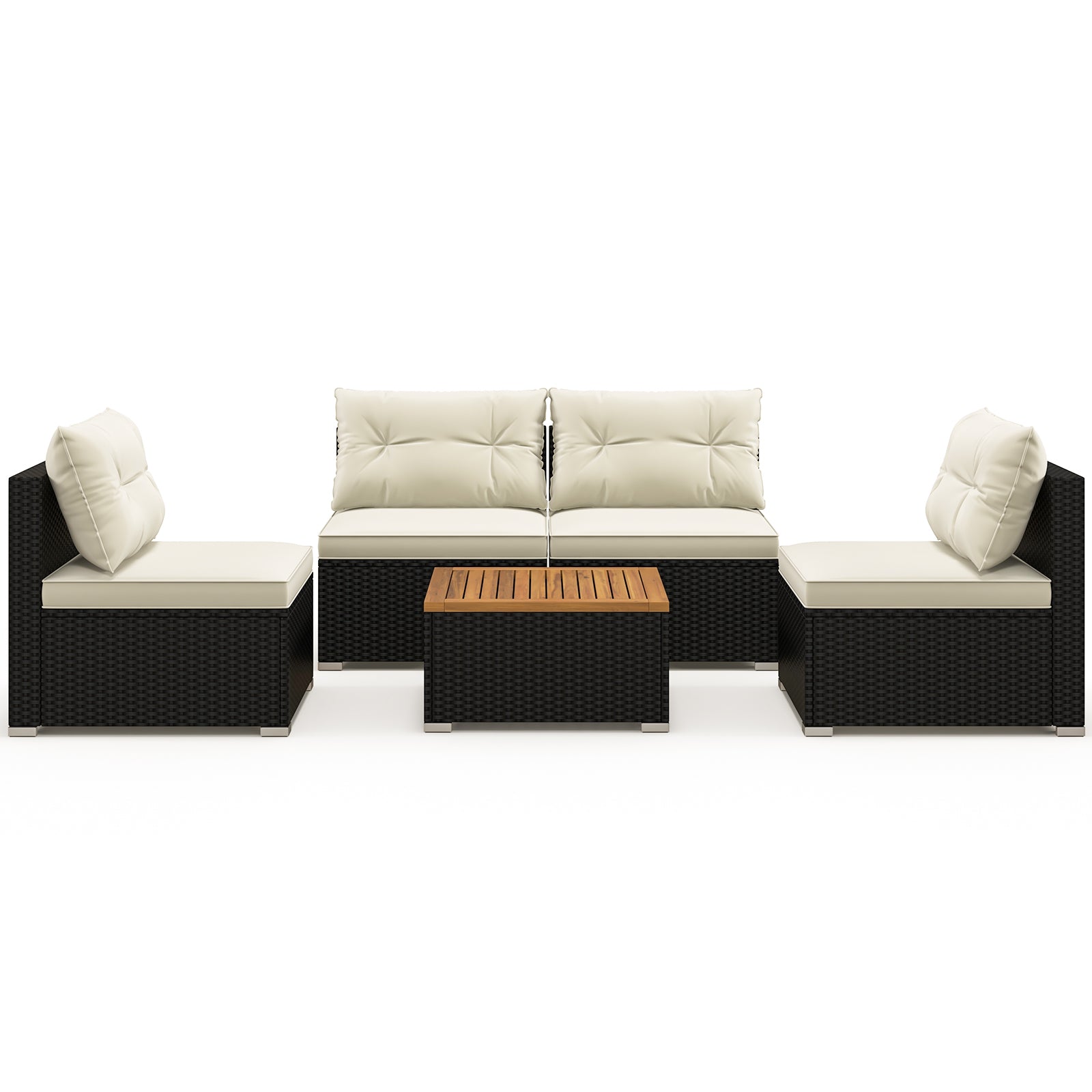5 Piece Outdoor Furniture Set, Solid Tabletop, Soft Cushions, Off White Patio Conversation Sets Off White at Gallery Canada