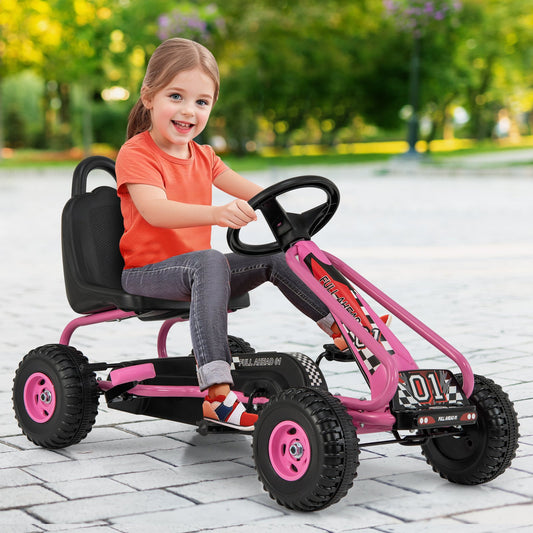 4 Wheel Pedal Powered Ride On Car with Adjustable Seat, Pink - Gallery Canada