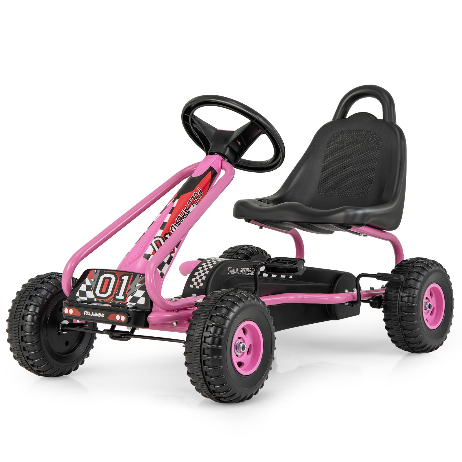 4 Wheel Pedal Powered Ride On Car with Adjustable Seat, Pink Powered Ride On Toys Pink at Gallery Canada