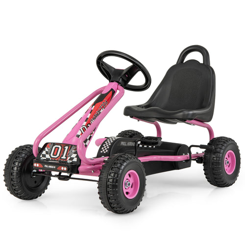 4 Wheel Pedal Powered Ride On Car with Adjustable Seat, Pink