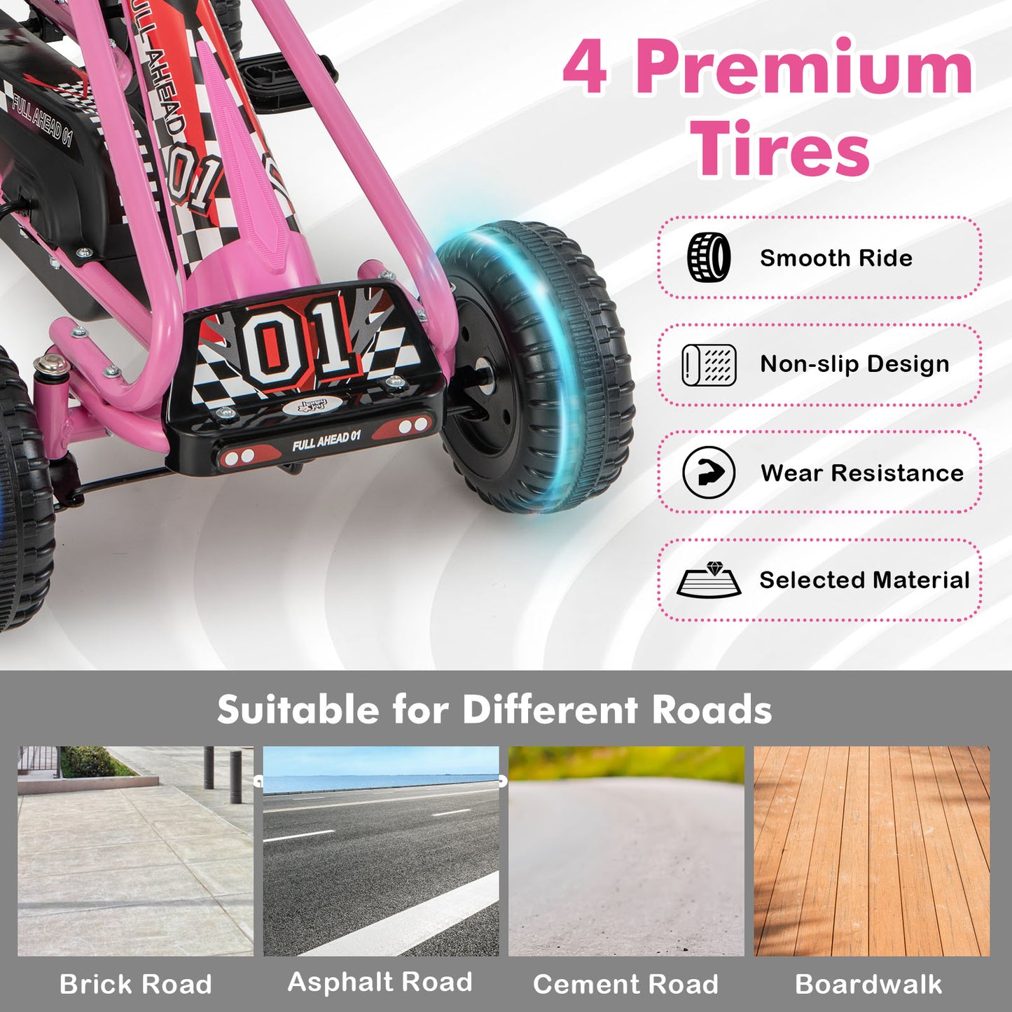 4 Wheel Pedal Powered Ride On Car with Adjustable Seat, Pink Powered Ride On Toys at Gallery Canada