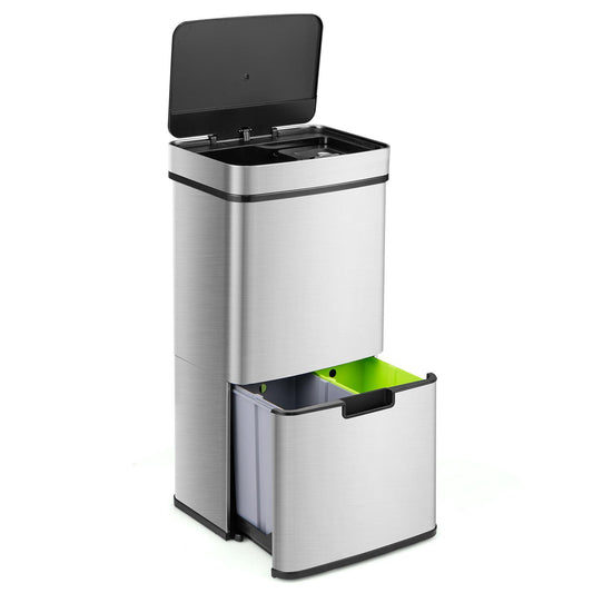 19 Gal Stainless Steel Trash Can, Kitchen Waste Bin, 2 Recycling Bins, Silver Kitchen Organization Silver at Gallery Canada