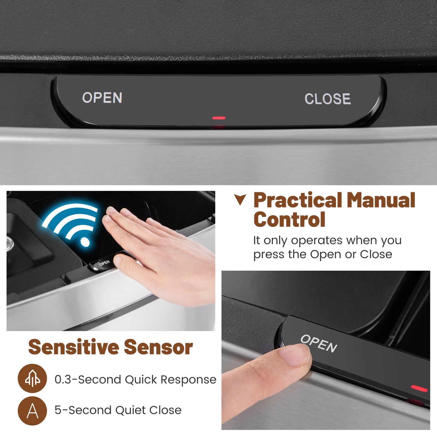 19 Gal Stainless Steel Trash Can with Kitchen Waste Bin and 2 Bottom Recycling Bins, Silver Kitchen Organization at Gallery Canada