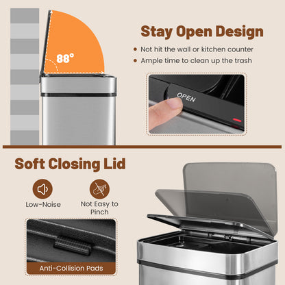 19 Gal Stainless Steel Trash Can with Kitchen Waste Bin and 2 Bottom Recycling Bins, Silver Kitchen Organization at Gallery Canada