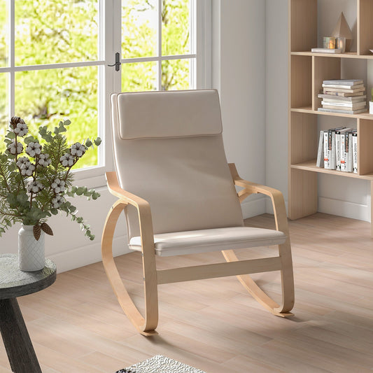 Stable Wooden Frame Leisure Rocking Chair with Removable Upholstered Cushion, Beige - Gallery Canada