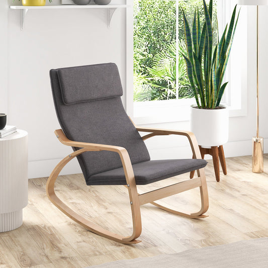 Modern Bentwood Rocking Chair Fabric Upholstered Relax Rocker Lounge Chair, Gray - Gallery Canada