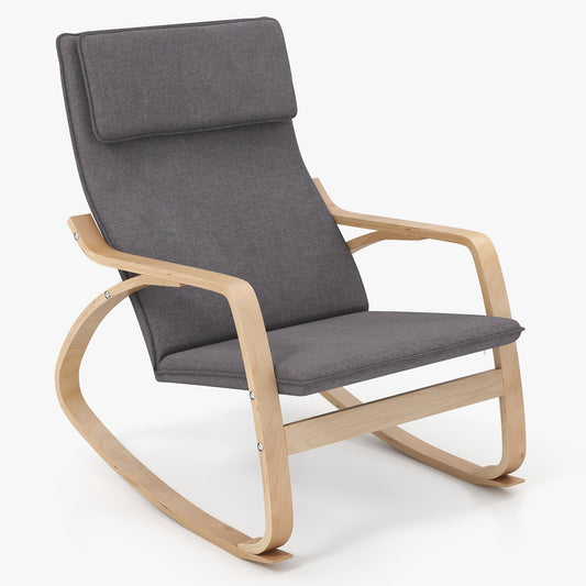 Modern Bentwood Rocking Chair Fabric Upholstered Relax Rocker Lounge Chair, Gray - Gallery Canada