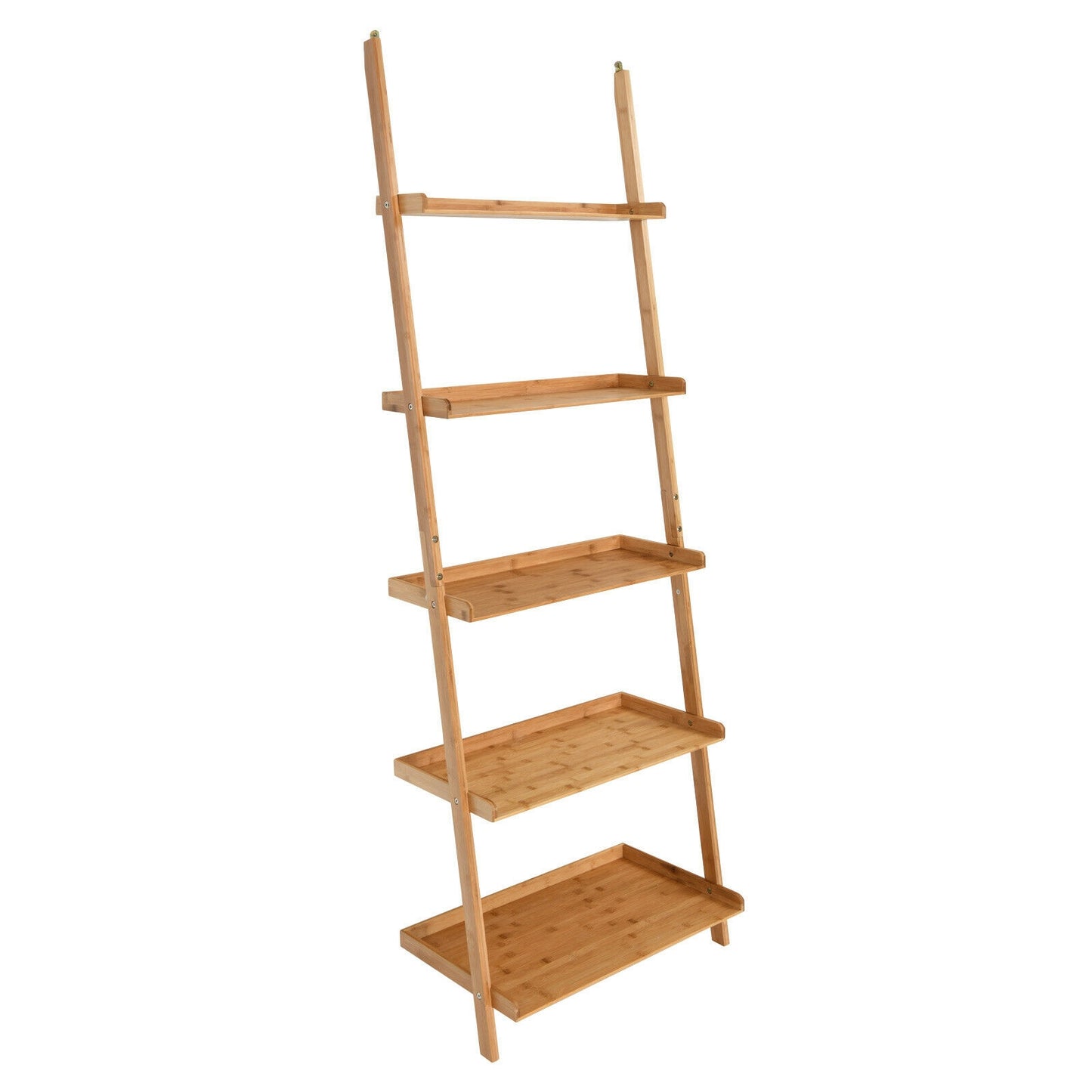 5-Tier Bamboo Ladder Shelf, Natural, Wall-Leaning Storage Display Bookcases Natural at Gallery Canada