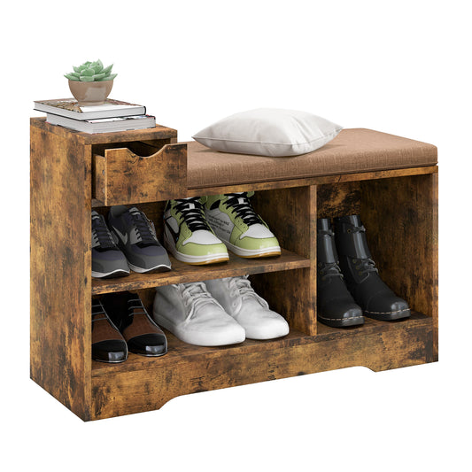 Entryway Shoe Bench, 1 Drawer 3 Compartments, Brown Shoe Racks & Storage Benches Rustic Brown at Gallery Canada