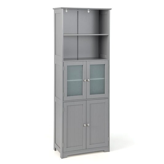 6-Tier Freestanding Bathroom Cabinet with 2 Open Compartments and Adjustable Shelves, Gray Floor Cabinets Gray at Gallery Canada