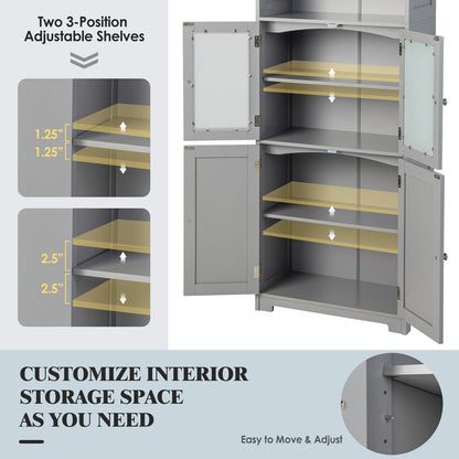 6-Tier Freestanding Bathroom Cabinet with 2 Open Compartments and Adjustable Shelves, Gray - Gallery Canada