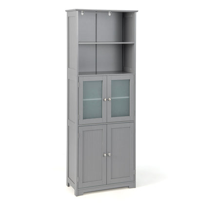 6-Tier Freestanding Bathroom Cabinet with 2 Open Compartments and Adjustable Shelves, Gray Floor Cabinets at Gallery Canada