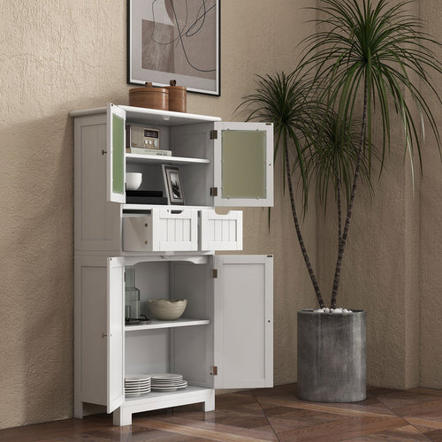 6-Tier Freestanding Bathroom Cabinet with 2 Open Compartments and Adjustable Shelves, White