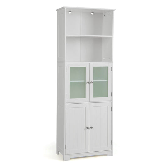 6-Tier Freestanding Bathroom Cabinet with 2 Open Compartments and Adjustable Shelves, White - Gallery Canada