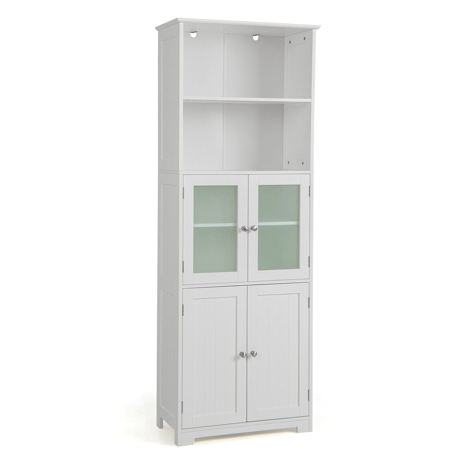 6-Tier Freestanding Bathroom Cabinet with 2 Open Compartments and Adjustable Shelves, White Floor Cabinets at Gallery Canada